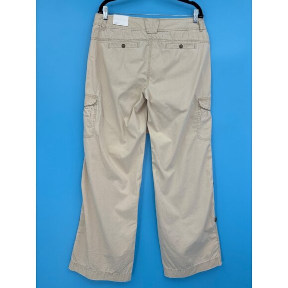 Express Roll Tab Hem Convertible Crop Cotton Pant Casual Beige Size 12 NEW - Picture 3 of 6